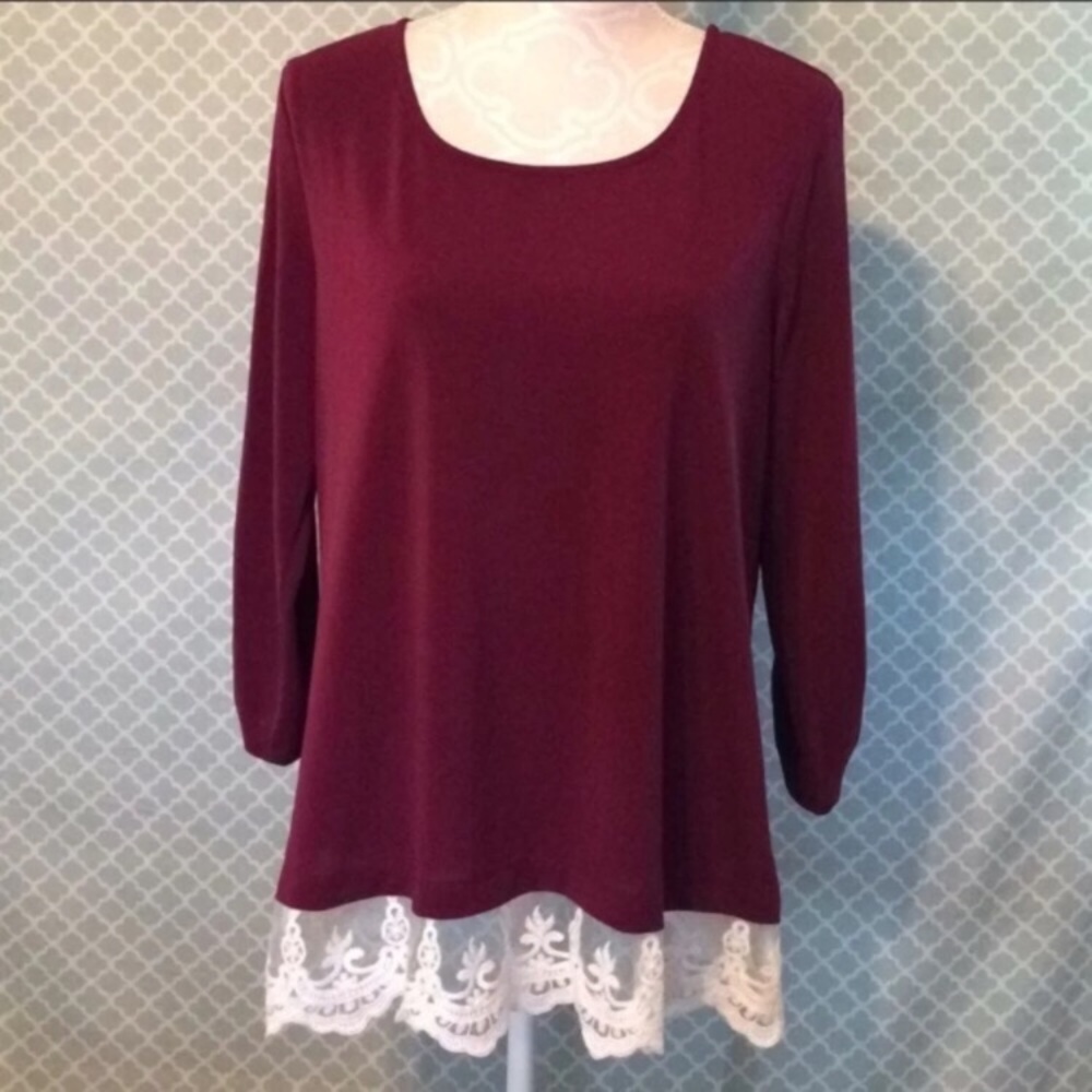 IN Studio Purple W/Lace Trim Blouse XL Petite
